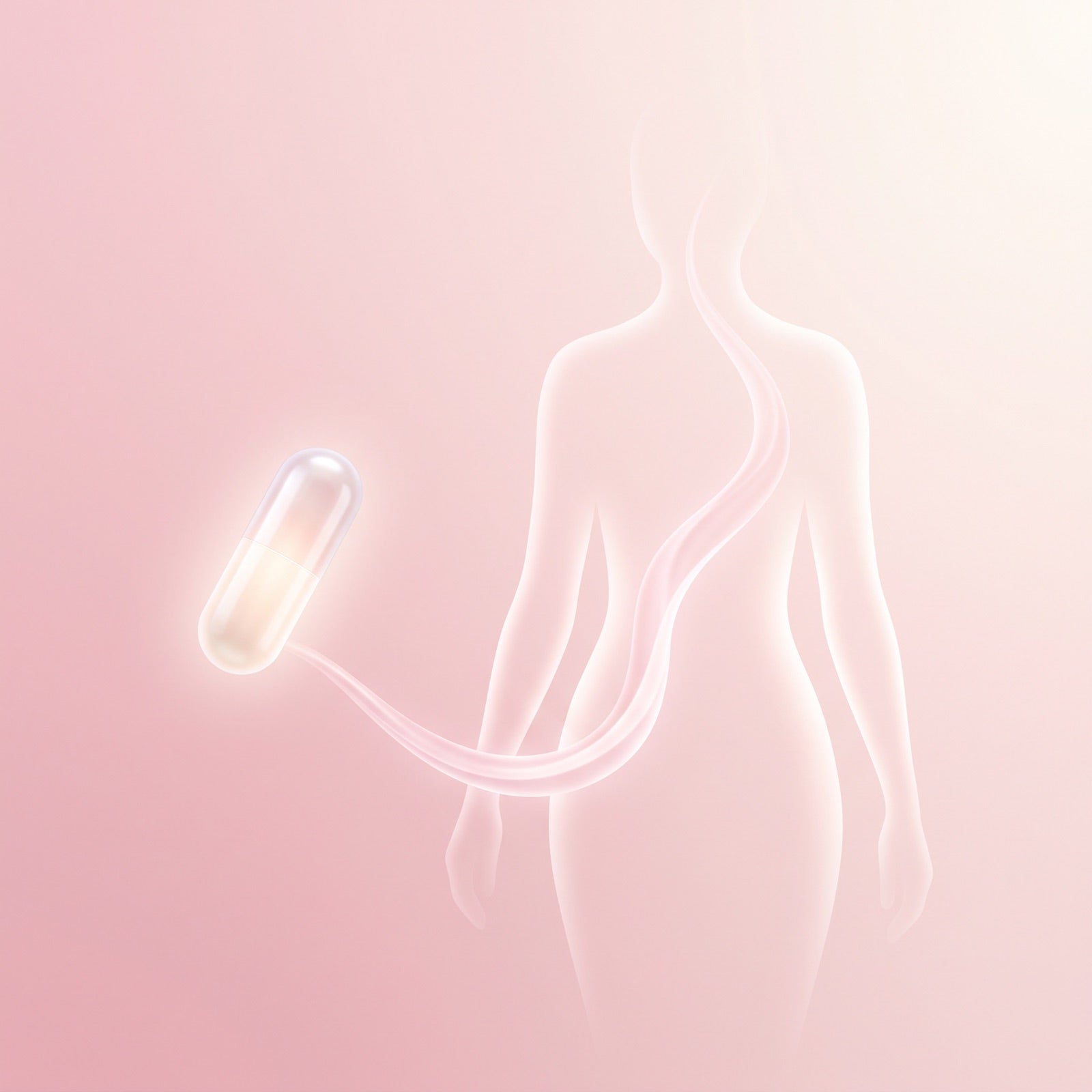 Capsule tracing a soft path through a woman's silhouette