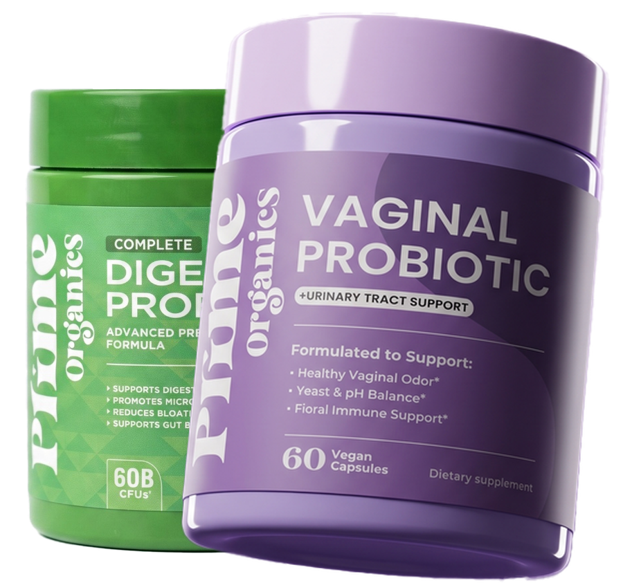 Prime Organics Vaginal Probiotic beside the free Complete Digestive Probiotic