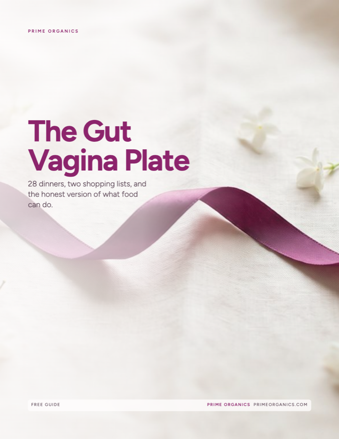 The Gut-Vagina Plate, the Prime Organics food guide, shown as a printed cover