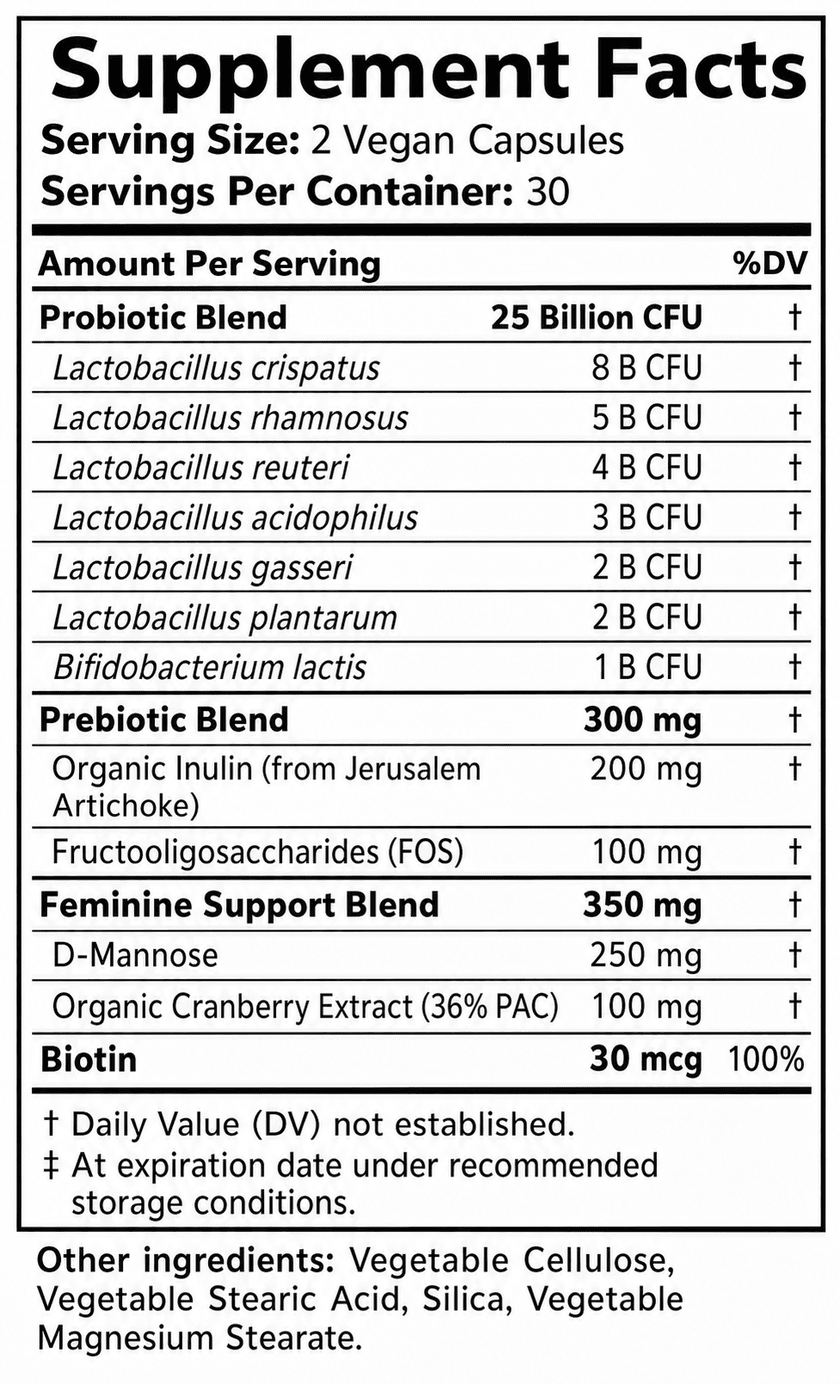 Vaginal Probiotic supplement facts panel