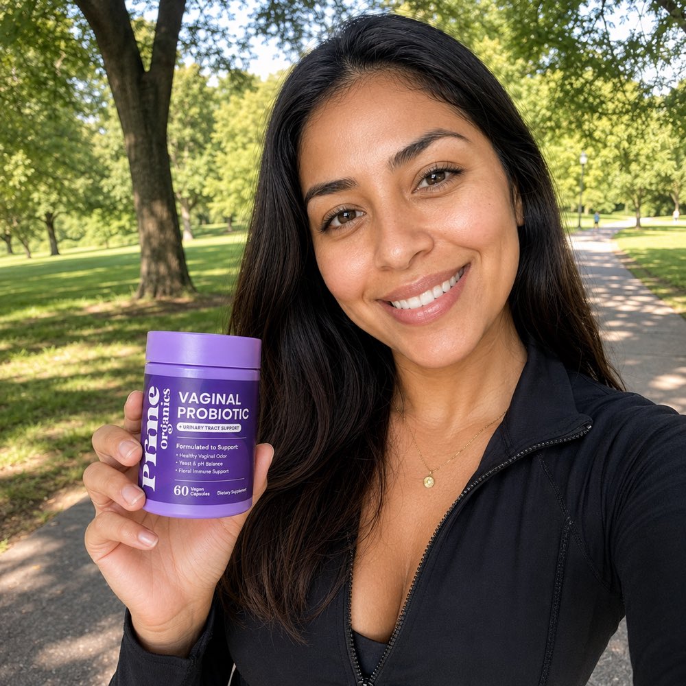 R. Delgado holding Vaginal Probiotic