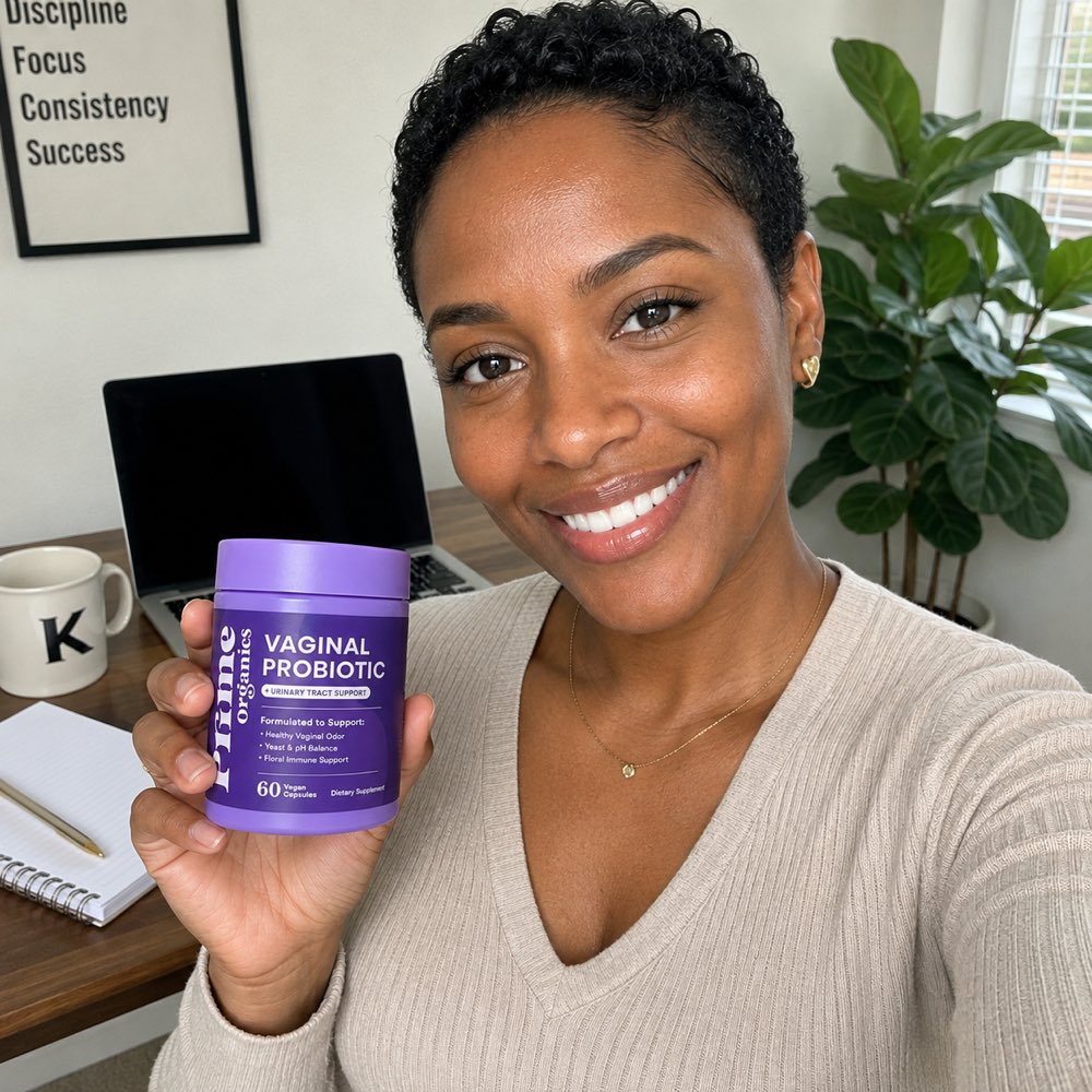M. Okafor holding Vaginal Probiotic