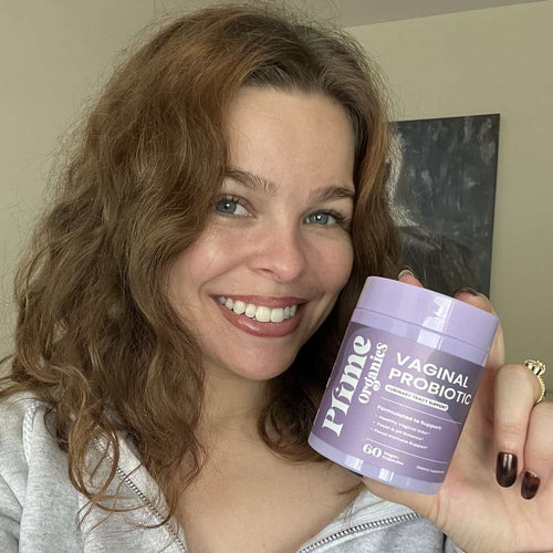 K. Barboza holding Prime Organics Vaginal Probiotic